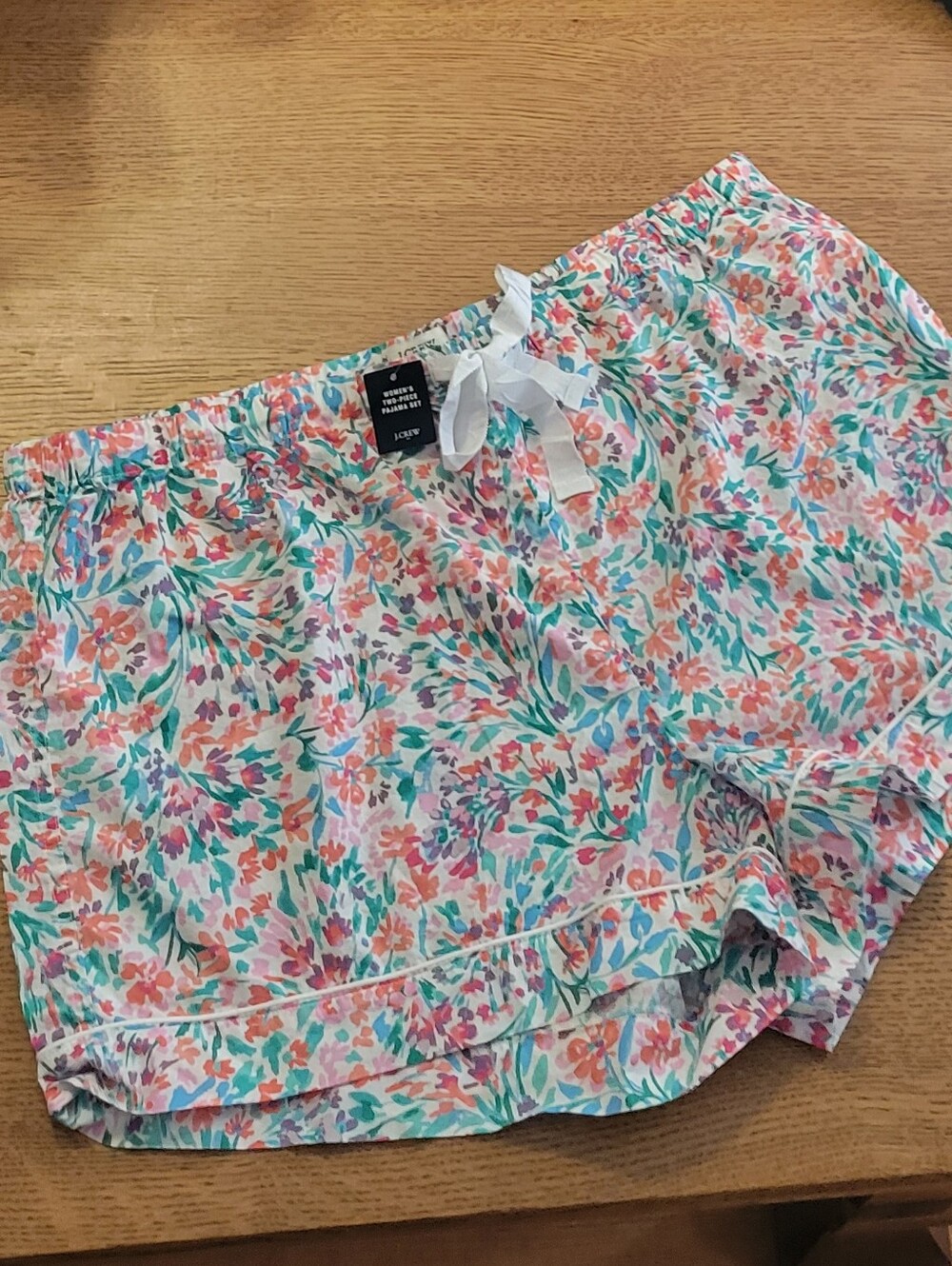 J. Crew Factory Short-Sleeve Cotton Short Pajama Set - White Bright Spearmint - Picture 6 of 11